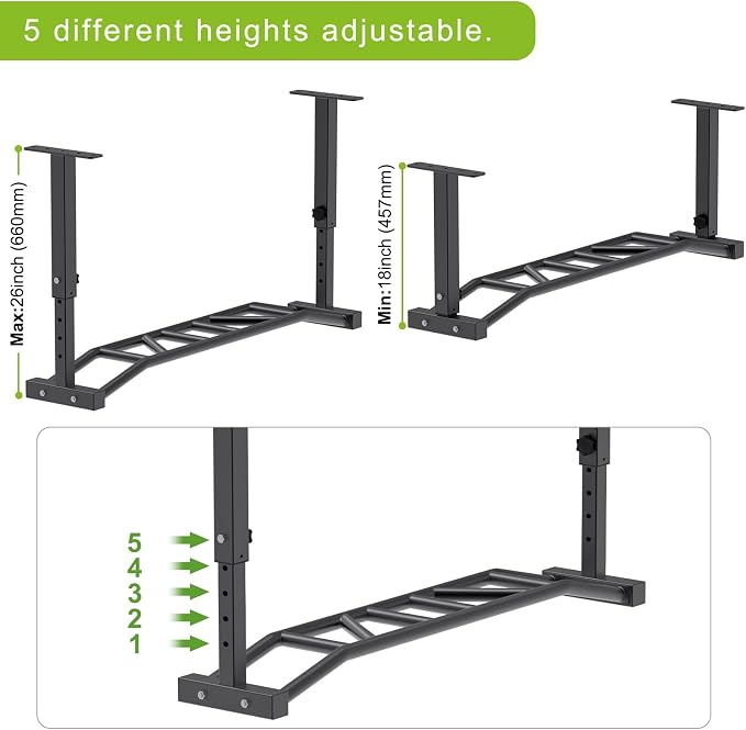 Kipika 48" Ceiling Mounted Pull Up Bar, Heavy Duty Multi-Grip Chin Up Bar,Mounted Pullup Bar, Adjustable Height, Pull Up Bands for Chin Ups & Body Stretching, Ideal for Home Gym and Strength Training