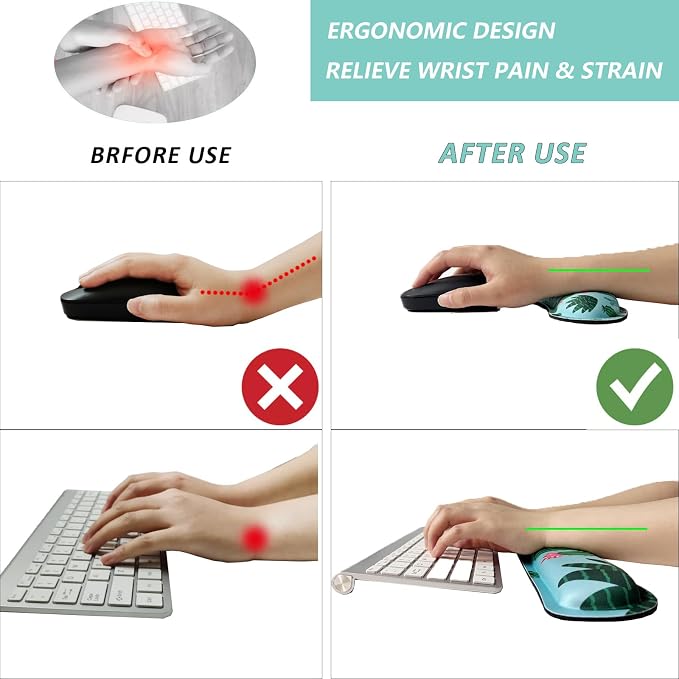 Keyboard Wrist Rest Mouse Wrist Support Set, Memory Foam Wrist Rest Pad for Computer Laptop Keyboard Mouse, Ergonomic Wrist Cushion Support for Typing Pain Relief, Gaming Home Office, Cactus