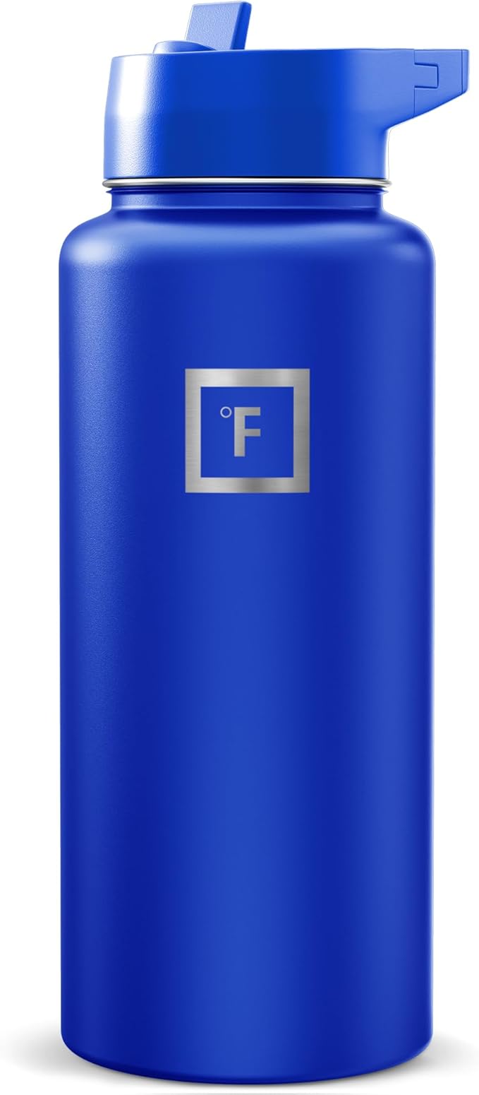 IRON °FLASK 32 oz Wide Mouth Water Bottle with Straw | Insulated Stainless Steel Sports Water Bottle with Leakproof Straw Lid - BPA Free, Cold 24 Hrs, Sweat Free (Cobalt)