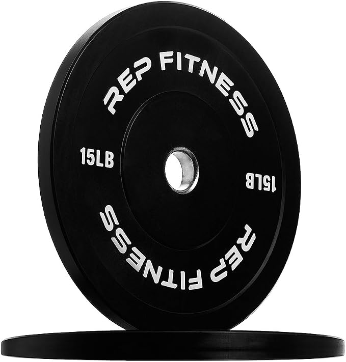 REP Fitness Rubber Bumper Plates, 5Lb to 370 lb Set Pairs, Olympic Standard Weights, Shock Absorbing Low Bounce Design, For Home Gyms, Fitness Centers, Strength Workouts, Barbell Use