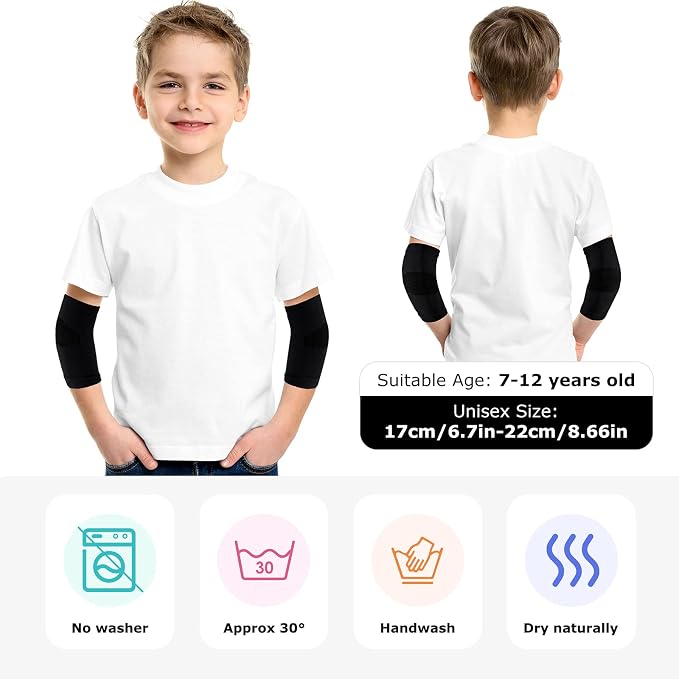 Kasyat 2 Pairs Kids Elbow Brace Knit Compression Elbow Sleeve Compression Brace Gym Arm Sleeve Gym Joint Support for Boys and Girls Teen Weight Lifting Sports (Small)