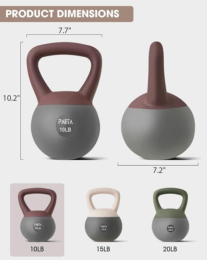 PAETA Soft Kettlebell for Home Fitness – Anti-Slip Grip & Wide Handle Design,Soft Kettlebell Set, Gentle Floor-Friendly Impact – 10lbs, 15lbs, 20lbs, for Home Functional Training