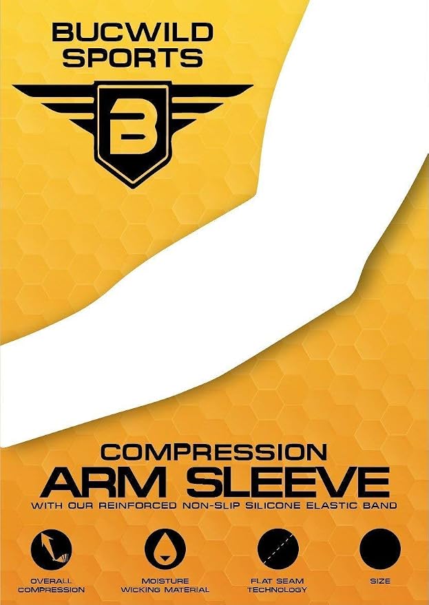 Bucwild Sports Compression Arm Sleeve - Youth & Adult Sizes - Baseball Football Basketball Sports (1 Arm Sleeve)