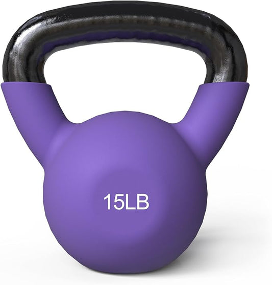 Mikolo Neoprene Coated Cast Iron Kettlebells 5-30LB Set, Solid Weight Set with Wide Grip Handle and Flat Bottom, Ideal for Full Body Strength Training at Home Gym