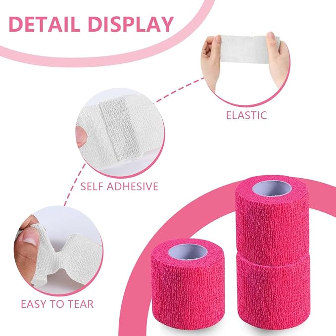 KISEER 15 Pack 2 Inch x 5 Yards Pink Self Adhesive Bandage Breathable Cohesive Bandage Wrap Rolls Elastic Self-Adherent Tape for Stretch Athletic, Sports, Wrist, Ankle