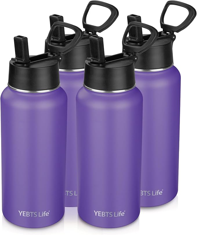 Insulated Water Bottle With Straw,32 oz Vacuum Insulated Stainless Steel Sports Water Flask,Keeps Cold and Hot,Metal Water Bottle Wide Mouth for Gym Travel Camping (Purple)