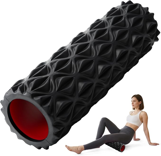 Foam Roller for Deep Tissue Massager High Density Massage Roller | Diamond-Shaped Texture, Myofascial Release, Deep Tissue Muscle Massage Trigger Point Back Roller for Fitness (15" Black)