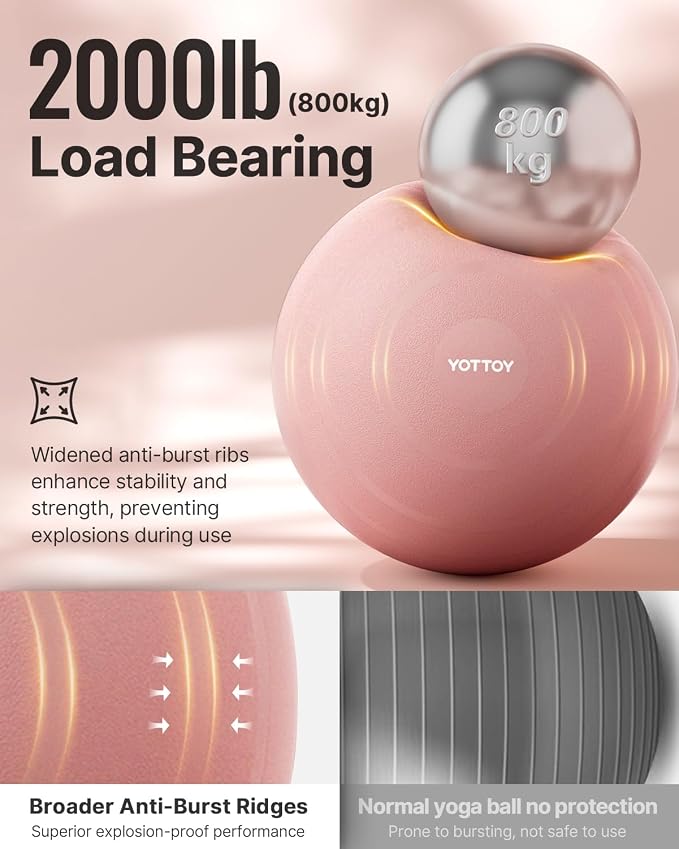 YOTTOY Anti-Burst Exercise Ball for Working Out, Yoga & Pregnancy, Extra Thick Workout Ball for Physical Therapy & Fitness