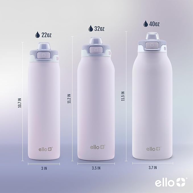 Ello Pop & Fill Insulated Stainless Steel Water Bottle with Quick Fill Lid, Leakproof Locking, Sip or Chug Spout, BPA-Free, Double Wall Vacuum Insulated for Sports, Travel & School- 22oz / 32oz / 40oz