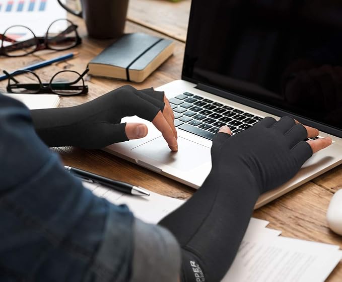 Copper Compression Long Arthritis Pain Relief Gloves - Copper Infused Orthopedic Fingerless Hand Brace for Women, Men - Carpal Tunnel, Computer Typing, RSI, Support Hands, Wrist, Arms - 1 Pair - SM