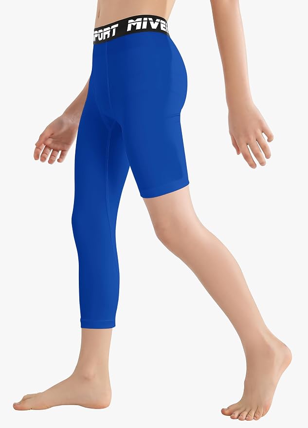 MIVEI One Leg Compression Tights Youth Boys Basketball Leg Sleeve | Kids Compression Pants Girls' Single Leg Tights 3/4 Leggings for Baseball Softball Soccer Running Football, Sports Base Layer