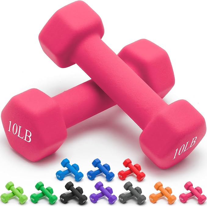 Portzon Dumbbells Neoprene with Non Slip Grip weight for Total Body Workout Compatible with of 2 Set,1-15 LB, Anti-Slip, Anti-roll, Hex Shape