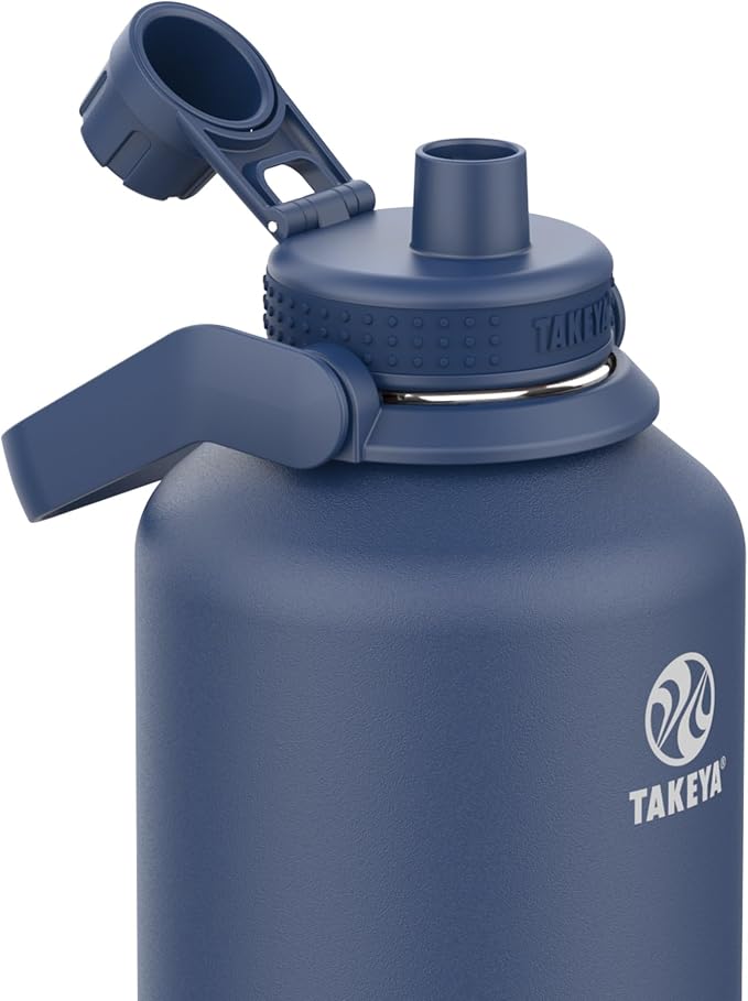 Takeya Actives Stainless Steel Water Bottle, Insulated Spout Lid, Keeps Drinks Cold 24 Hrs, Leakproof, Durable, Dishwasher Safe, Ideal for Gym, Travel, Fits Most Cup Holders, 64 oz/Midnight Blue