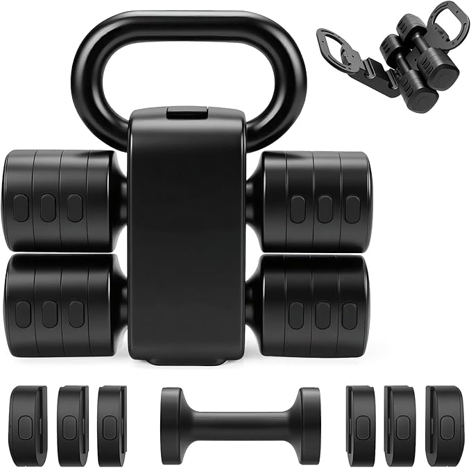 Adjustable 2-in-1 Convertible Kettlebell & Dumbbells Set, 4 in 1 Free Weights Dumbbell Set of 2, Each 2.2 3.3 4.4 5.5lb Quick Change Women Dumbbell Set for Home Exercise Training