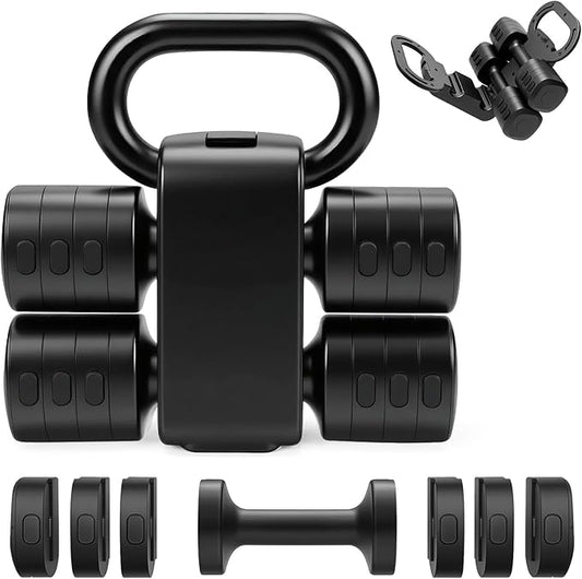 Adjustable 2-in-1 Convertible Kettlebell & Dumbbells Set, 4 in 1 Free Weights Dumbbell Set of 2, Each 2.2 3.3 4.4 5.5lb Quick Change Women Dumbbell Set for Home Exercise Training
