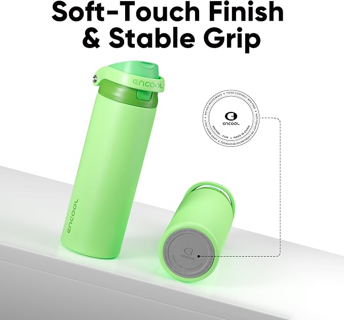 ENCOOL Leakproof Insulated Water Bottle with Straw Dual-Sip Water Bottle Bag-Safe Design for Work, Commute & Gym – Keeps Drinks Cold All Day, 32 oz, Algae Green