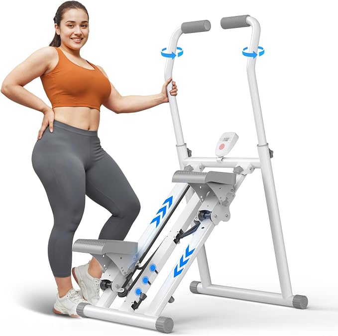 MERACH Stair Stepper with Adjustable Resistance, Foldable Stair Climber | Multi-Level Resistance, 3 Adjustable Angles, Stable Triangle Design, 300 lbs Capacity, Foldable Stair Climber, LCD Monitor