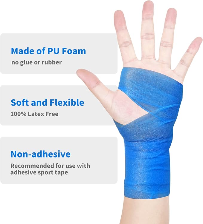 ADMITRY Pre Wrap Tape Athletic,3 Rolls X 22 Yards Blue Prewrap | Headbands for Hair,Foam Underwrap Sports Wrap