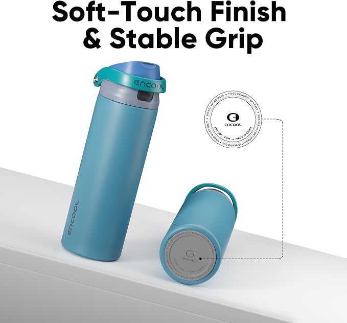 ENCOOL Leakproof Insulated Water Bottle with Straw Dual-Sip Water Bottle Bag-Safe Design for Work, Commute & Gym – Keeps Drinks Cold All Day, 40 oz, Teal Blue