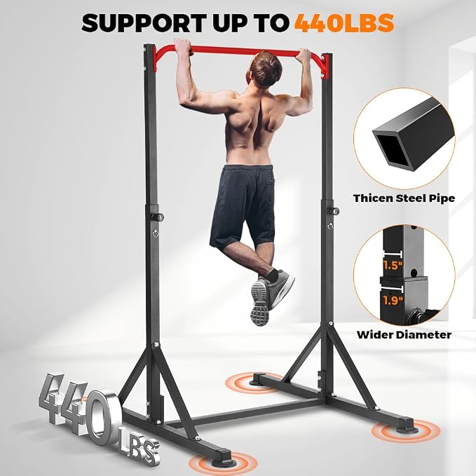 Pull Up Bar Station, Heavy Duty Chin Up Pullup Bars Free Standing Home Gym | 92" Adjustable Height, 440lb Capacity, 39.1" Wide Strength Training hanging Bar for Exercise, Outdoor Indoor Workout Fitness