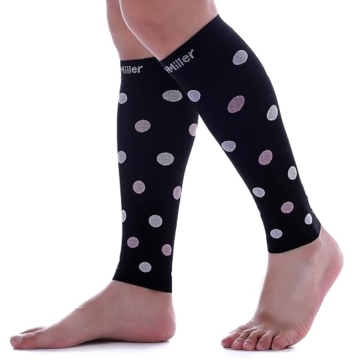 Doc Miller Calf Compression Sleeves 20-30 mmHg for Women & Men, 1 Pair | Footless Compression Socks, Polka Dots Design, Shin Splints Relief, Varicose Veins, Running, Nurses, Travel, Leg Support