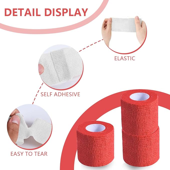 KISEER 15 Pack 2 Inch x 5 Yards Red Self Adhesive Bandage Breathable Cohesive Bandage Wrap Rolls Elastic Self-Adherent Tape for Stretch Athletic, Sports, Wrist, Ankle