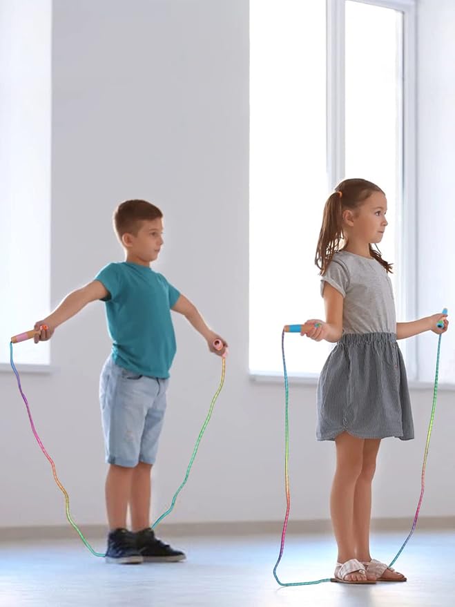 Jump Rope for Kids, Lorvain Adjustable Skipping Rope | Kids Jump Ropes with Wooden Handle for Girls Boys, Weighted Jumping Ropes for Fitness Workout Exercise Outdoor Fun Activity