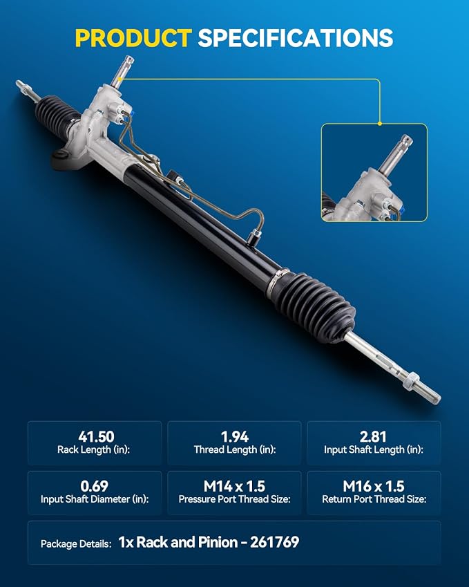 PHILTOP Power Steering Rack and Pinion Assembly for 1996-2000 Civic(Exc.Si) | Replace No.53601S04A51, 53601S04A54, 53010S04000, 53010S04J51, 53601S04A53, 261769