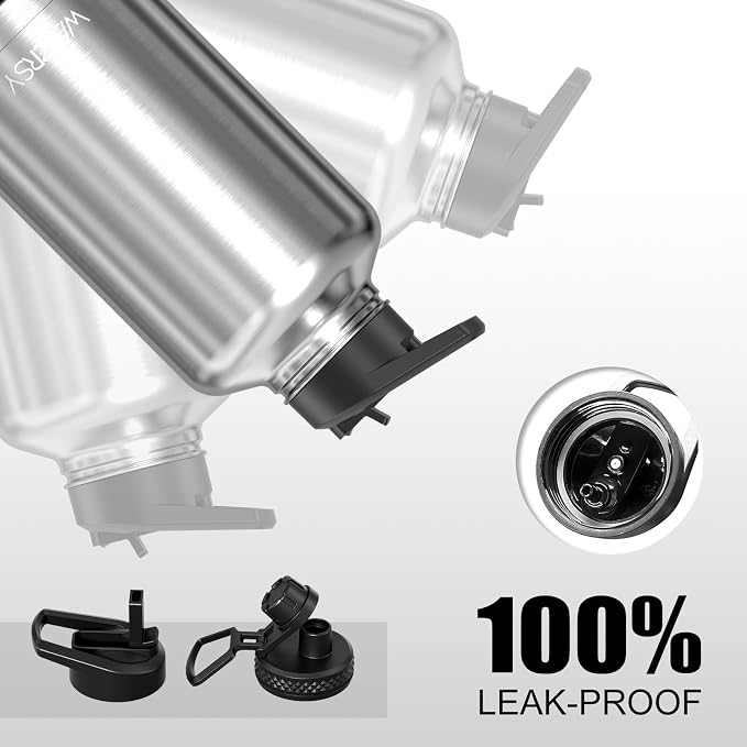 64oz Insulated Water Bottle (Cold for 48 Hrs),BPA Free&Leak Proof,Half Gallon Stainless Steel Water Flask,Water Jug with Straw Spout Lids for Gym,Hiking,Camping,Stainless