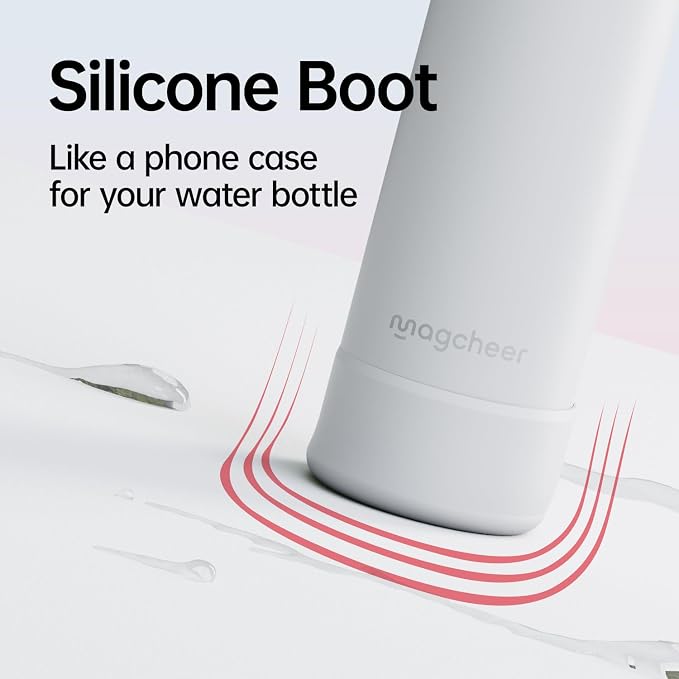 Insulated Magnetic Water Bottle - Reusable Stainless Steel Bottle with MagSafe Compatible Phone Holder - Keeps Cold for 24 Hours - Perfect for Gym, Sports, and Travel - White 32oz