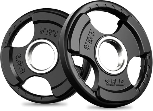 RitFit Olympic Rubber Grip Weight Plates, 2-Inch Barbell Set | Solid Iron Core, Rubber Coated, 2-Inch Olympic Bar Compatible, 3-Hole Grip, 2.5LB to 45LB Weight Options