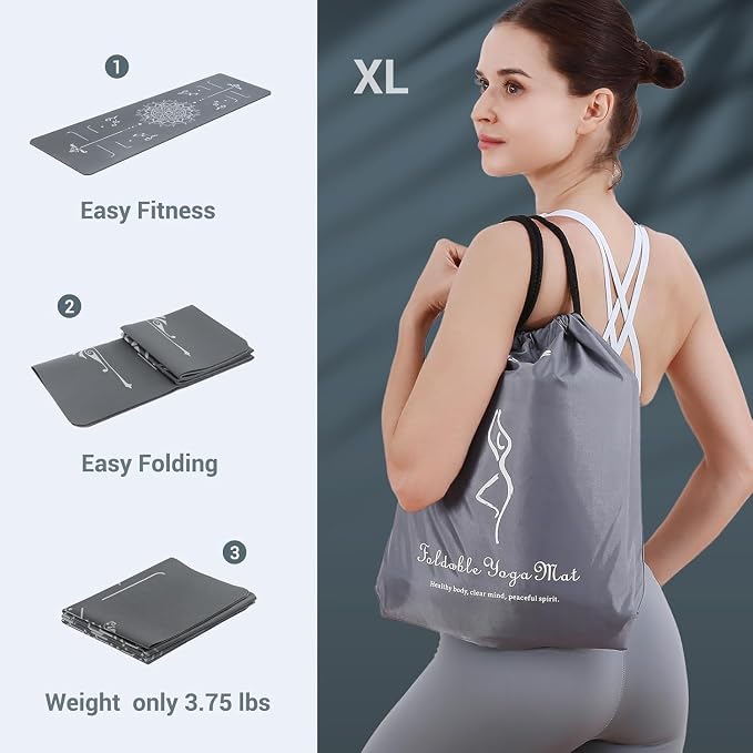 Avoalre Yoga Mat Foldable - Textured Non Slip Exercise Mat -Travel Lightweight Hot Yoga Mat with Carry Bag for Pilates & Home Workouts (72" L x 32" W x 3mm Thick)