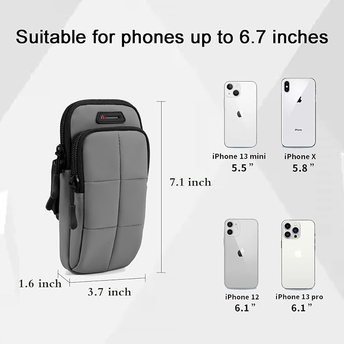 Prime Comfort Phone Arm Bands for Running, Armband Cell Phone Holder for Exercise (Gray)