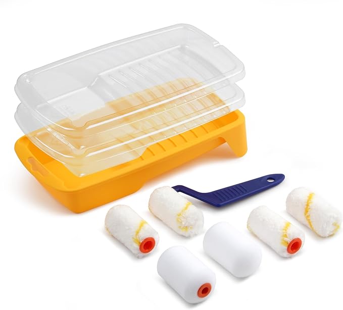 Voomey Small Paint Roller, 2 Inch Mini Paint Roller Kit 10 Pack | Microfiber Paint Rollers with Tray and Roller Frame for Touch Up Painting Wall, Door, Cabinet