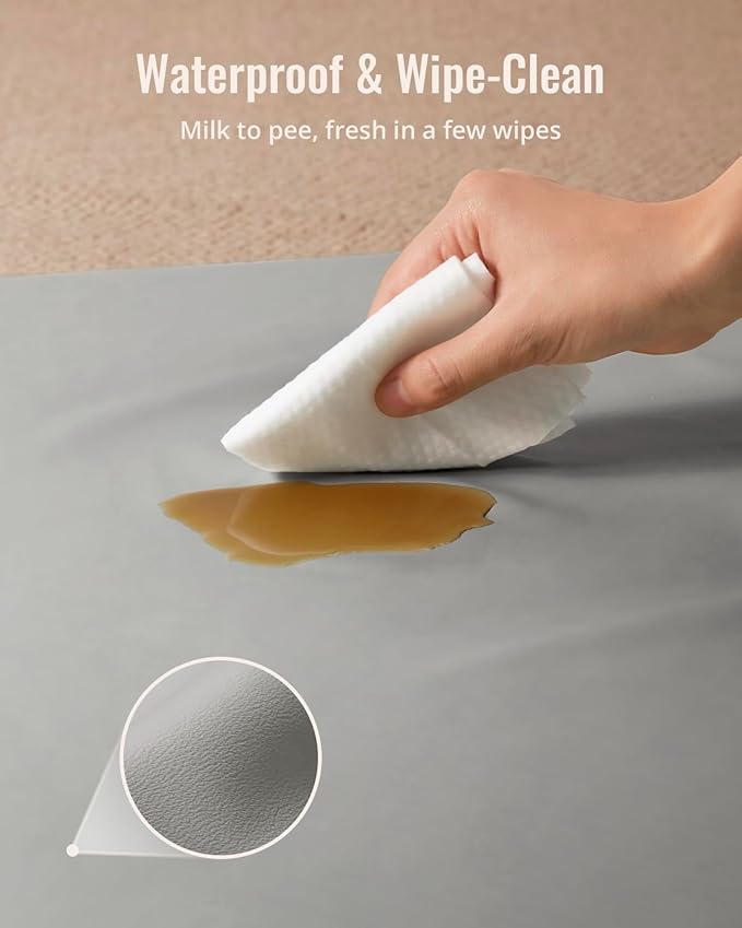 Blissful Diary Vegan Leather Baby Play Mat, 47''x47'', Light Gray | thick cushion, safe and soft fabric, waterproof and wip clean, indoor use, non-slip bottom, stylish mordern decor