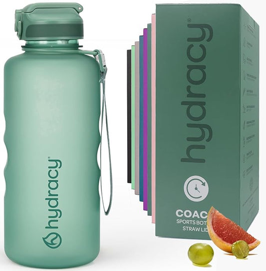 Hydracy 2L Large Water Bottle, Shatterproof, BPA Free Tritan Plastic, Leakproof, Zero Condensation, With Detachable Carry Strap, Spillproof Lid, Convenient Silicon Spout, Ideal for Gym, Yoga | Leakproof,BPA Free,No Sweat Neoprene Sleeve,Carry Strap,Dai...