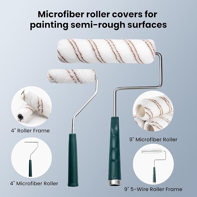 Mister Rui Paint Roller Kit, 18 Pack Paint Roller Set, 4" 9" Paint Rollers | Ideal for Painting Walls, Paint Tray with Liners, Angled Paint Brush, Professional Painting Kit for Home Improvement