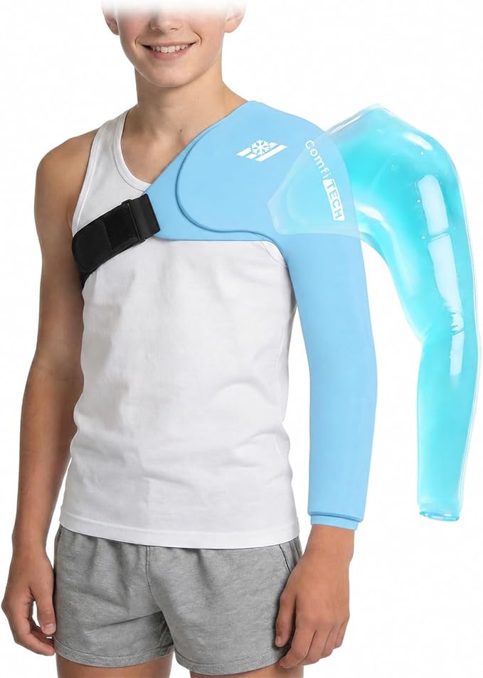 ComfiTECH Shoulder Arm Ice Pack Wrap for Pitcher & Recovery, Blue, S | Flexible Gel Ice Pack for Shoulder & Elbow & Arm Cooling, Adjustable Arm Cold Sleeve for Throwing Recovery & Muscle Comfort