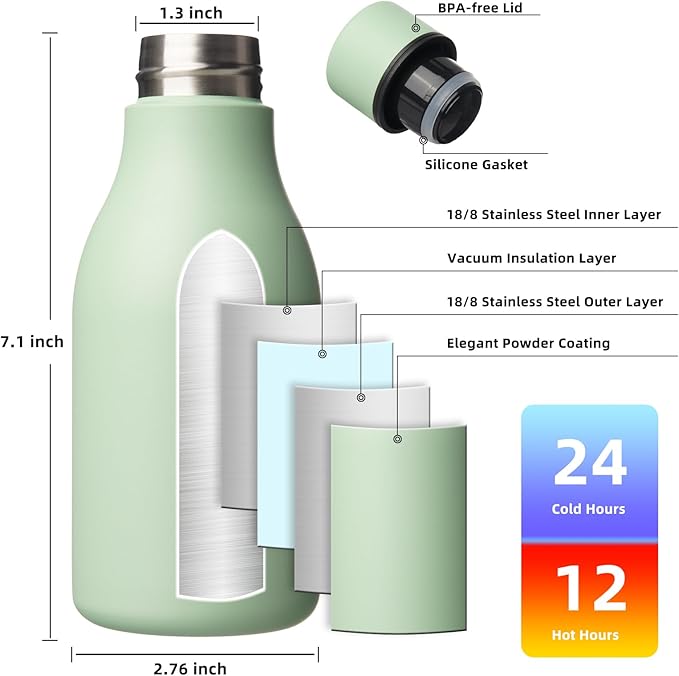 BJPKPK 12oz Insulated Water Bottle, Stainless Steel Bottle with Carry Strap | Keep Cold & Hot Vacuum Insulation, Leak-Proof BPA-Free Design, Slim Bottle Fits Most Cup Holders for Gym, Office & Travel