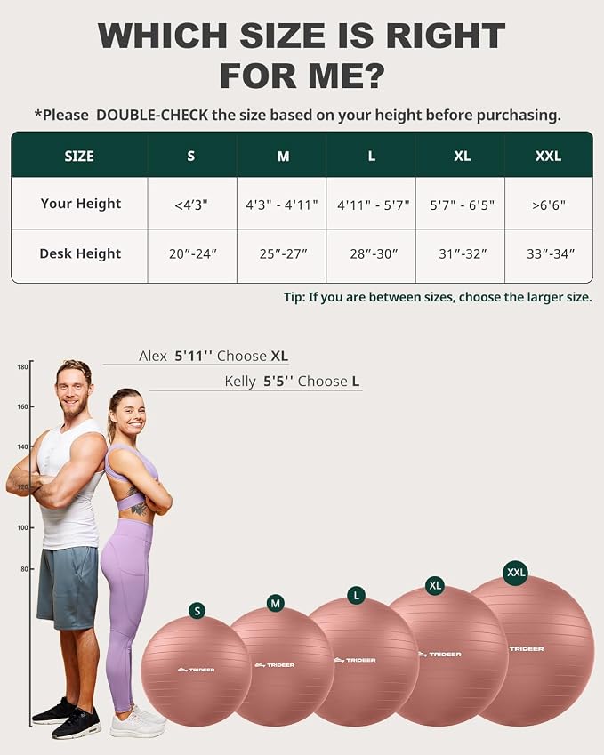 Trideer Yoga Ball for Exercise, Pilates, Core & Balance Training, Stability Ball for Pregnancy & Birthing Prep, Physical Therapy, Daily Stretching, Office Chair for Active Sitting, Quick Pump Included