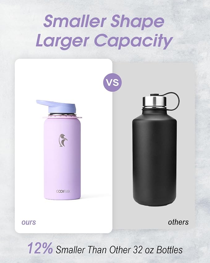 Coolflask 32 oz Water Bottle Insulated Stainless Steel with Strap | Metal Water Flask with Straw & Spout Lids, Triple-Wall, Cold 48+h, Dishwasher Safe, Leakproof, BPA-Free, for Gym & Hiking