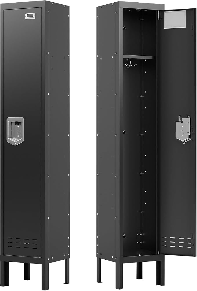 BUTISOW Metal Storage Locker with Lock & Card Slot Locker - Secure Lockable Door - Steel Locker for School, Office, Gym, Home - 66.15" H x 11.8" W x 11.8" D（1 Door, Black）