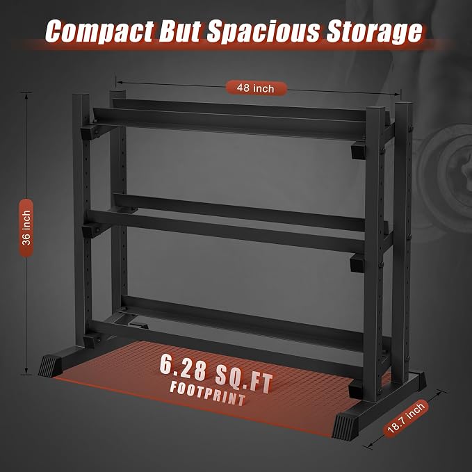 Jusgym Dumbbell Rack Stand Only, 3 Tier Adjustable Height & Angle 1200LBS | 48" Wide H-Shaped Stable Frame & Space-Saving Design, Heavy Duty Weight Rack for Home Gym, Fits Dumbbells Kettlebells, Plates
