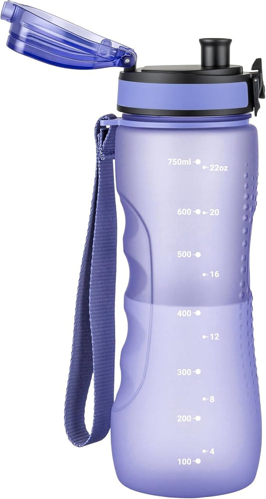 OLDLEY 25 oz Water Bottle, Motivational Water Bottle with Time Marker, Sports Water Bottle With Strap, Leakproof & BPA Free Large Water Bottles for School, Gym, Travel, Outdoor, Tritan,Purple