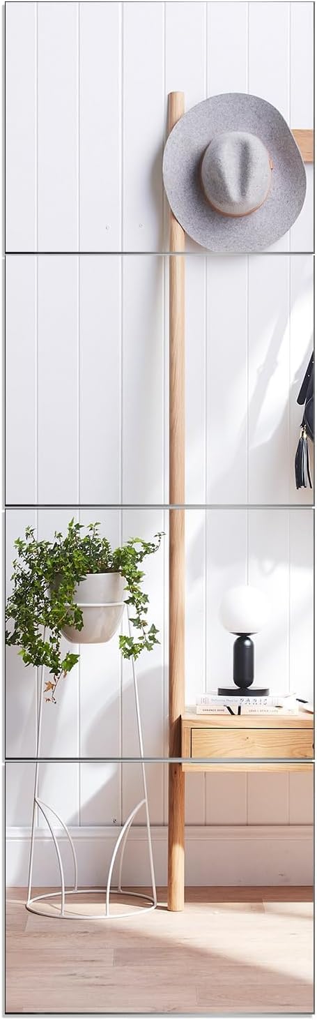 VASUHOME Glass Full Length Wall Mirror Tiles - [12 x10 Inch - 4PCS], Frameless Full Body Mirror for Home Gym, Bedroom, Living Room - Versatile Wall Mirror with Unrivaled Clarity