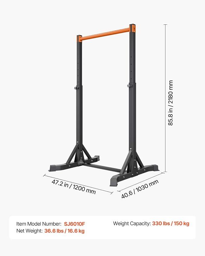 VEVOR Pull Up Bar, 330LBS Capacity Portable Pullup Bar Station, Pullup Bars Free Standing with H-Frame Structure & Heavy-Duty Steel Tube, 8 Level Height Adjustment Gravity Fitness for Arms Back Chest