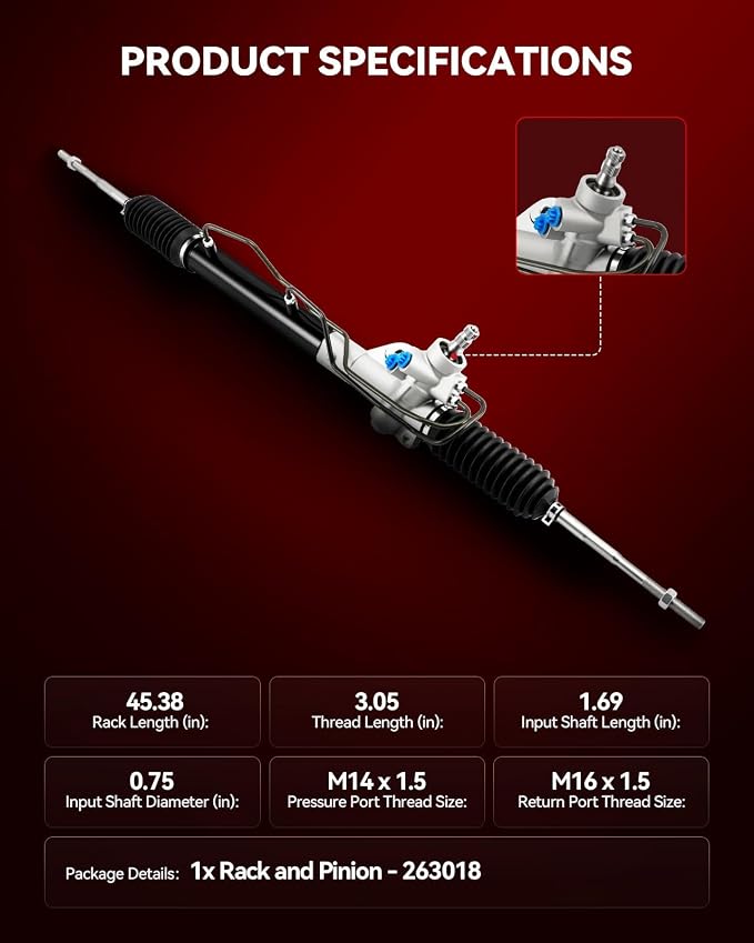 Torchbeam Hydraulic Power Steering Rack and Pinion Replacement for Nissan 2002-2006 Sentra 1.8L, 2000-2001 Sentra All Models Replace# 263018