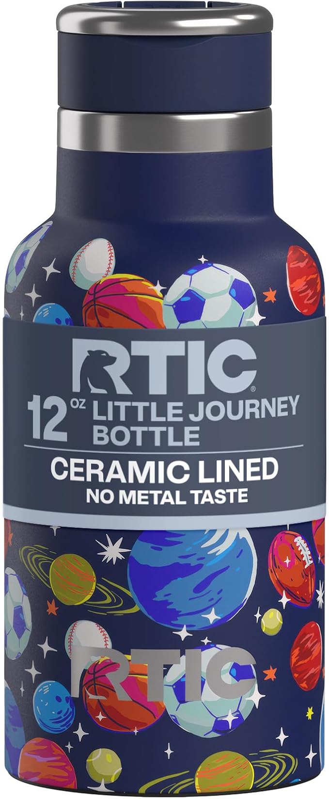 RTIC Little Journey Water Bottle with Straw, Ceramic-Lined, Insulated, Stainless Steel, Metal, Double Wall Vacuum-Insulation, Leak-Proof Lid, BPA-Free Water Flask for Sports, Travel, Space Games