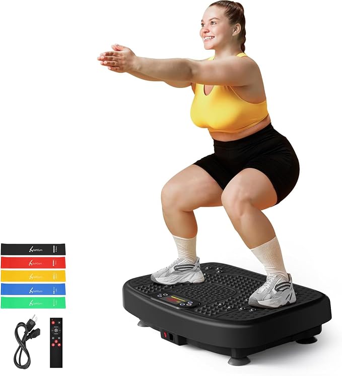 SoftGym Vibration Plate Exercise Machine for Lymphatic Drainage & Fitness | Quiet Heavy Duty 450lbs Capacity Platform, 120 Speeds Shake Machine with Resistance Bands for Home Muscle Activation