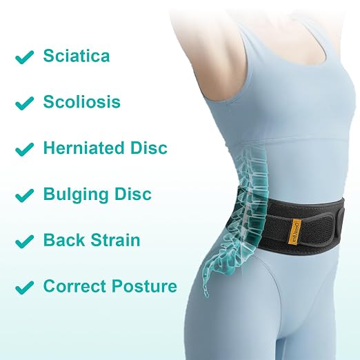 Ultra-Thin & Lightweight Back Brace for Lower Back Pain,Sciatica,Scoliosis,Slipped Disc- Breathable & Adjustable Back Brace Belt for Women and Men under clothes,Black.